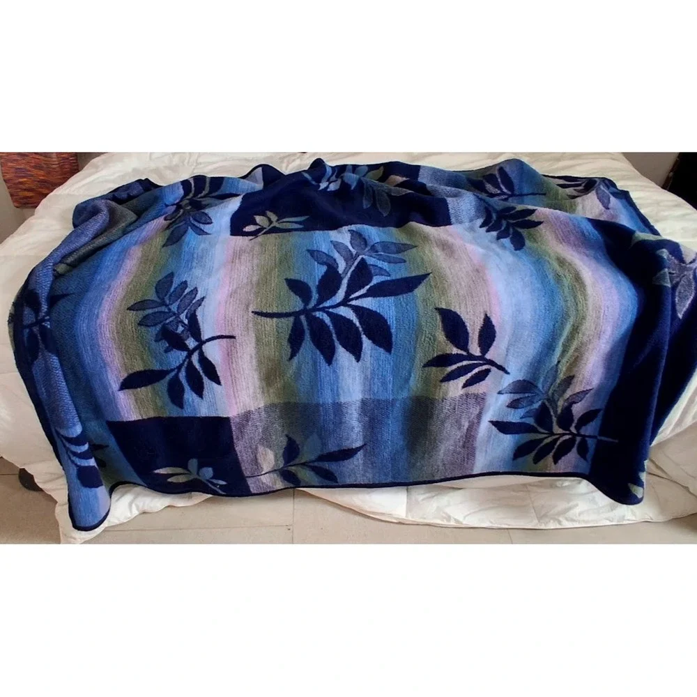 Aurora Biederlkack Throw Blanket 54x72 Soft Acrylic Purple Blue Leaves Leaf